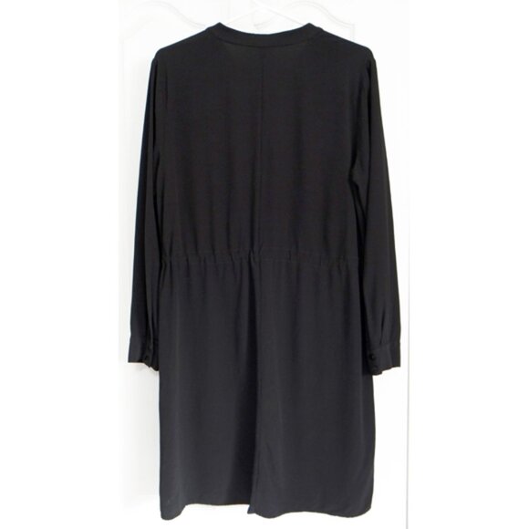 Eileen Fisher Curan black crepe drawstring waist button down dress S-M - Picture 4 of 8